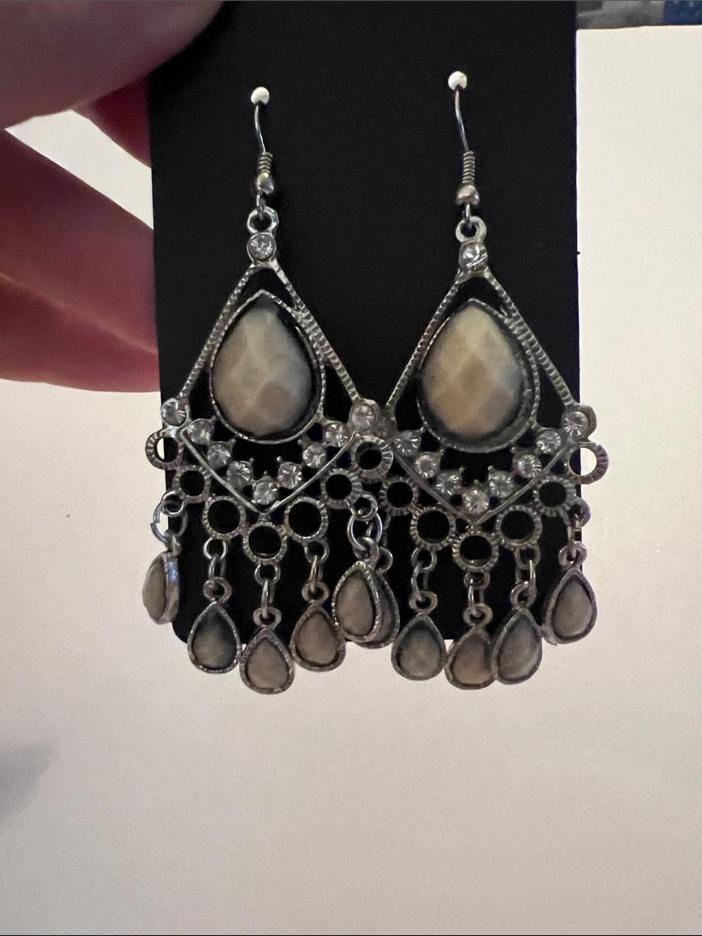 Silver-Tone Ivory Teardrop Chandelier Earrings